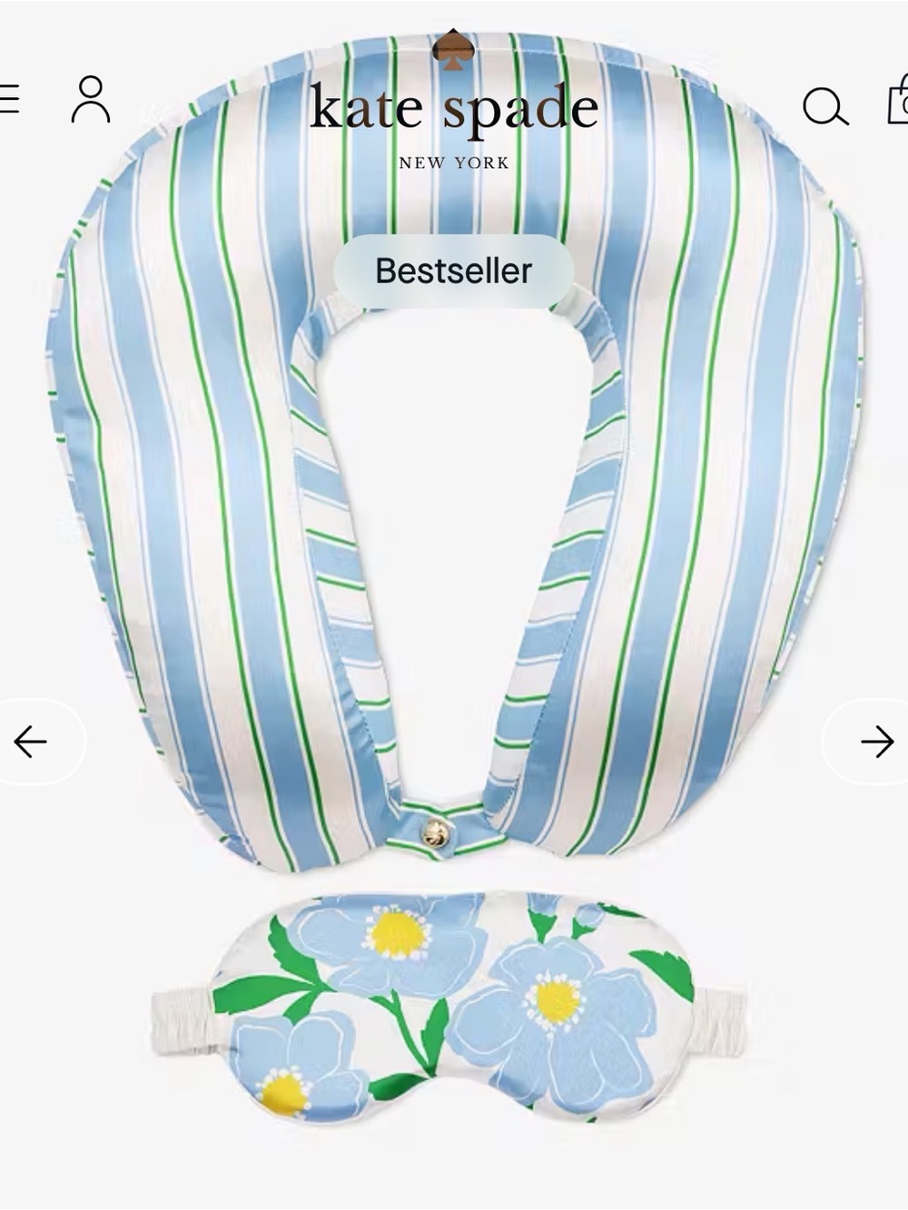 Kate Spade Sunshine Floral Neck Pillow & Eye Mask Set NWT Satin Travel